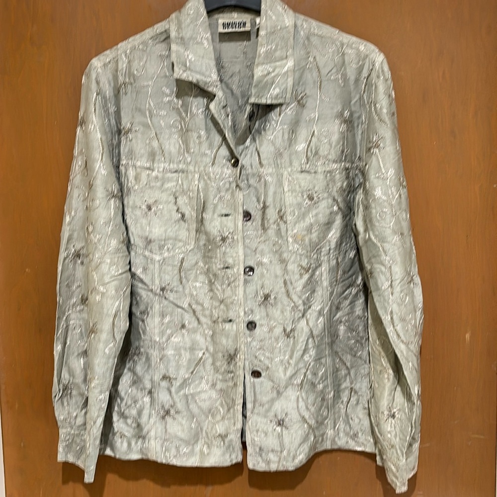 Sage color embroidery beeded shirt/jacket size 1 at Chicos